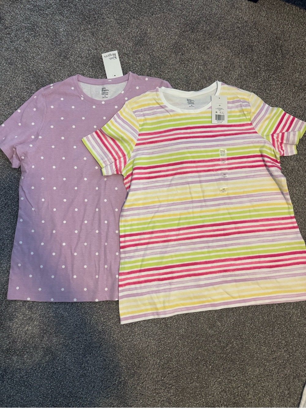 Kim Rogers Women’s Pastel Stripe & Lavender Dot Short Sleeve Tees